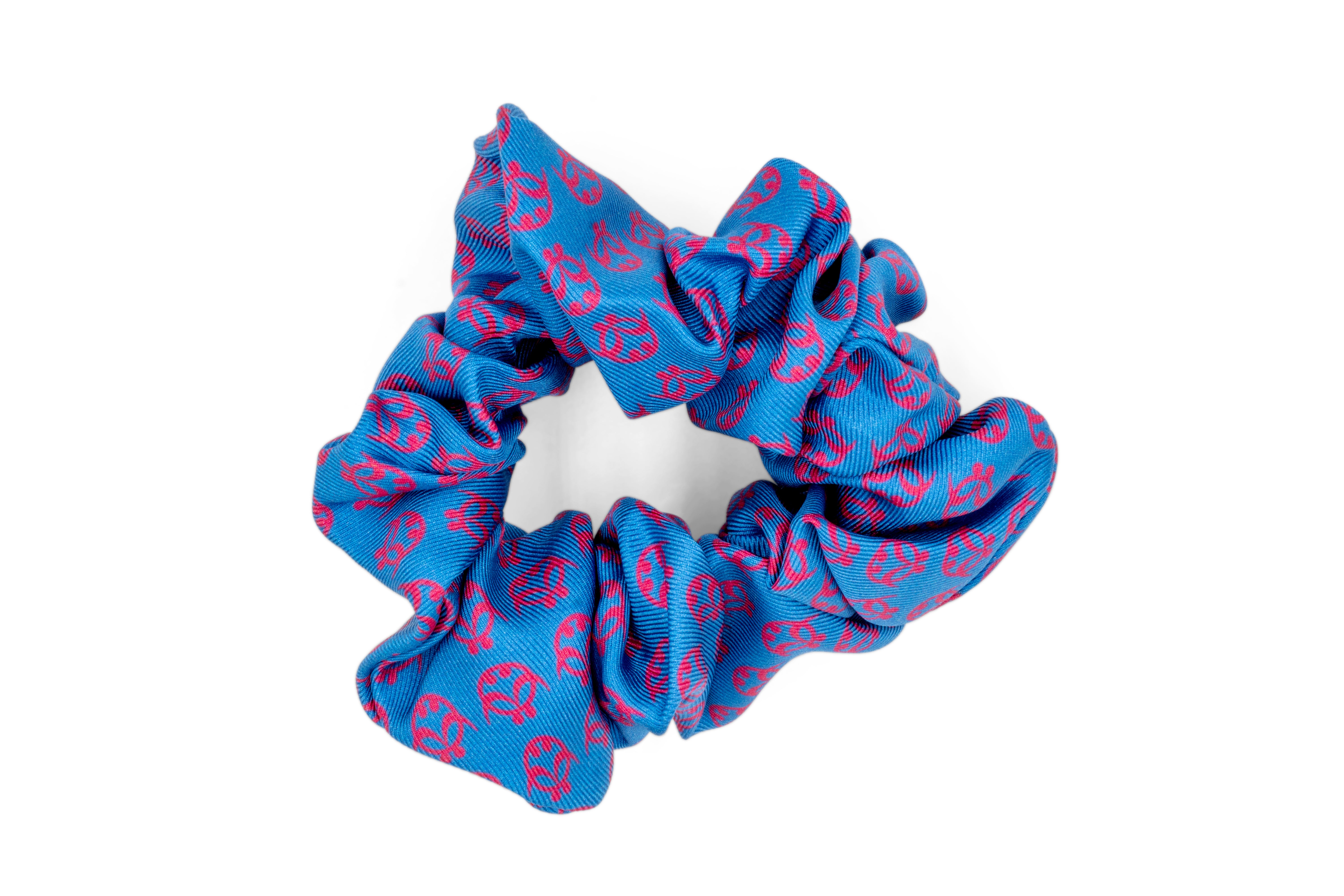 Ti Koro Nko Agyina Silk Scrunchie (Red on Electric Blue)