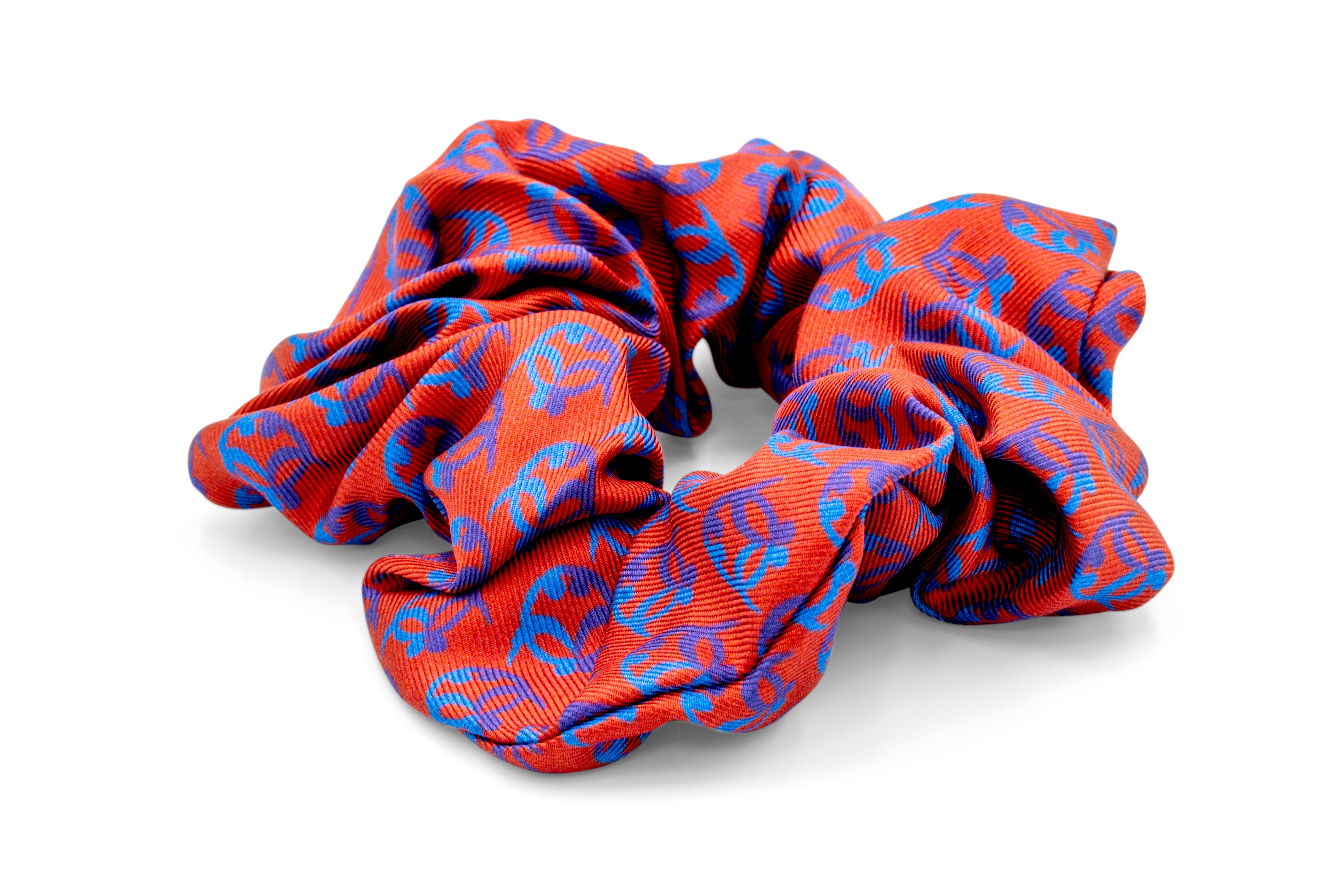 Ti Koro Nko Agyina Silk Scrunchie (Purples on Red)