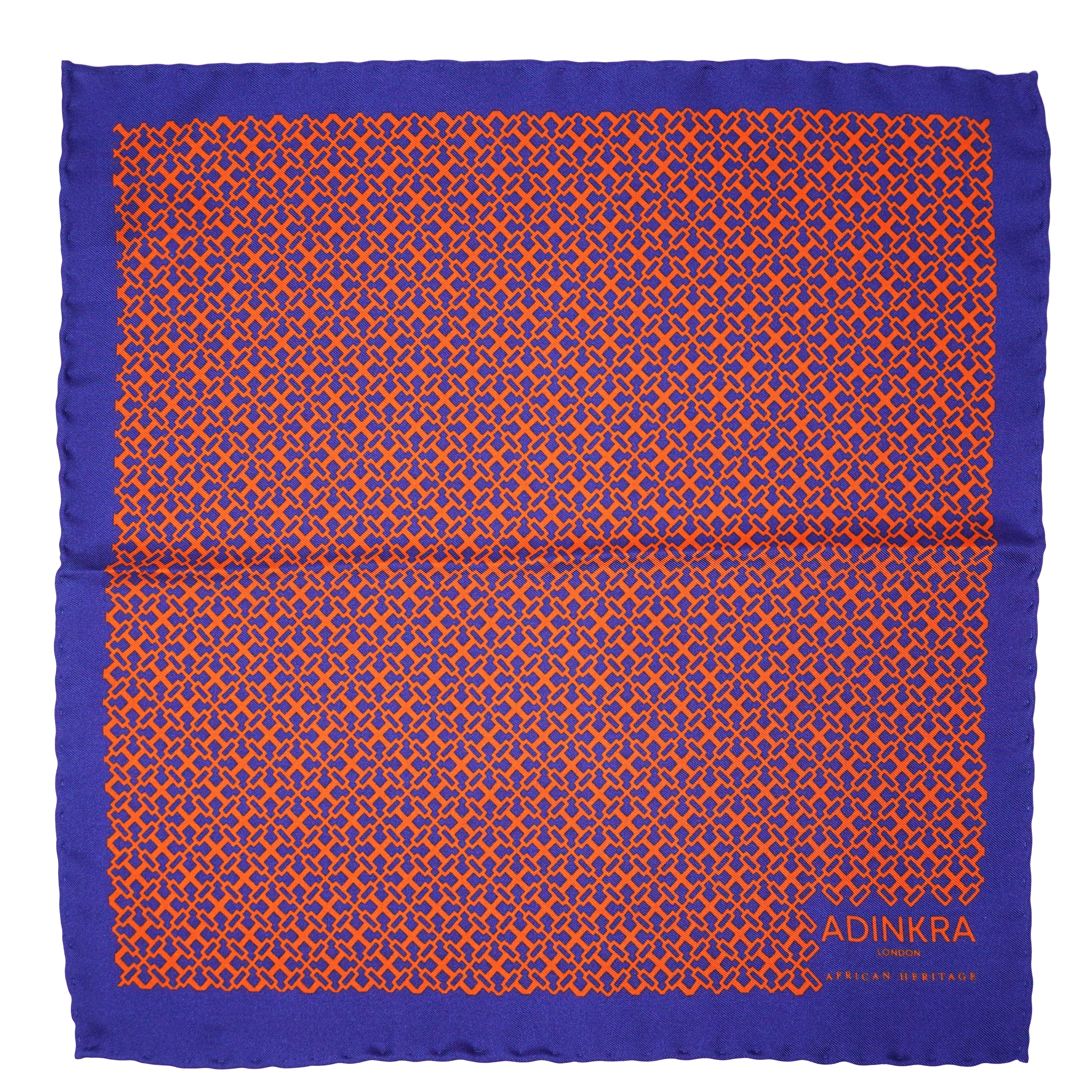 NSAA hand-rolled silk pocket square_Red on Navy