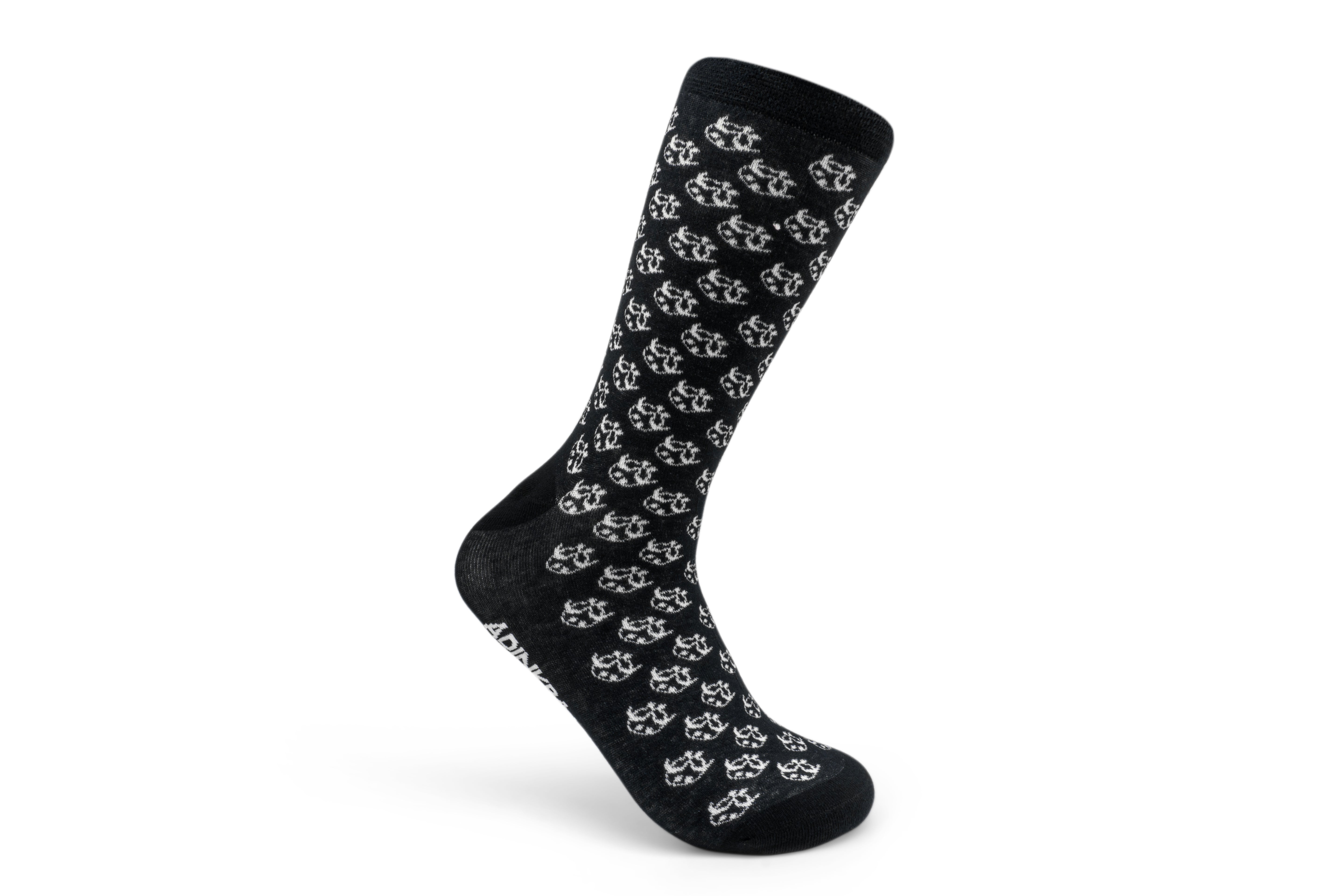 Ti Koro Nko Agyina Combed Cotton Socks (White on Black)