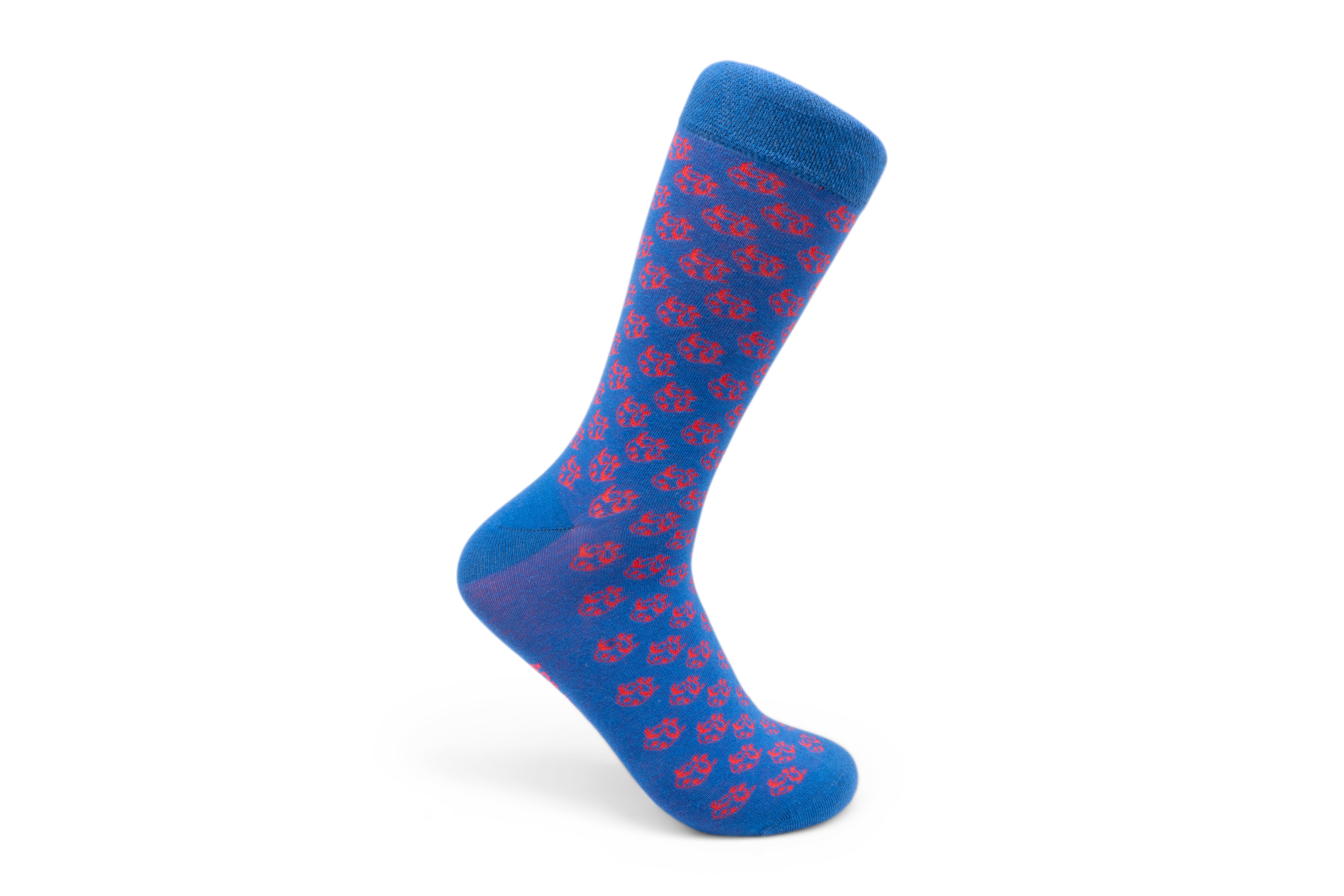 Ti Koro Nko Agyina Combed Cotton Socks (Red on Blue)