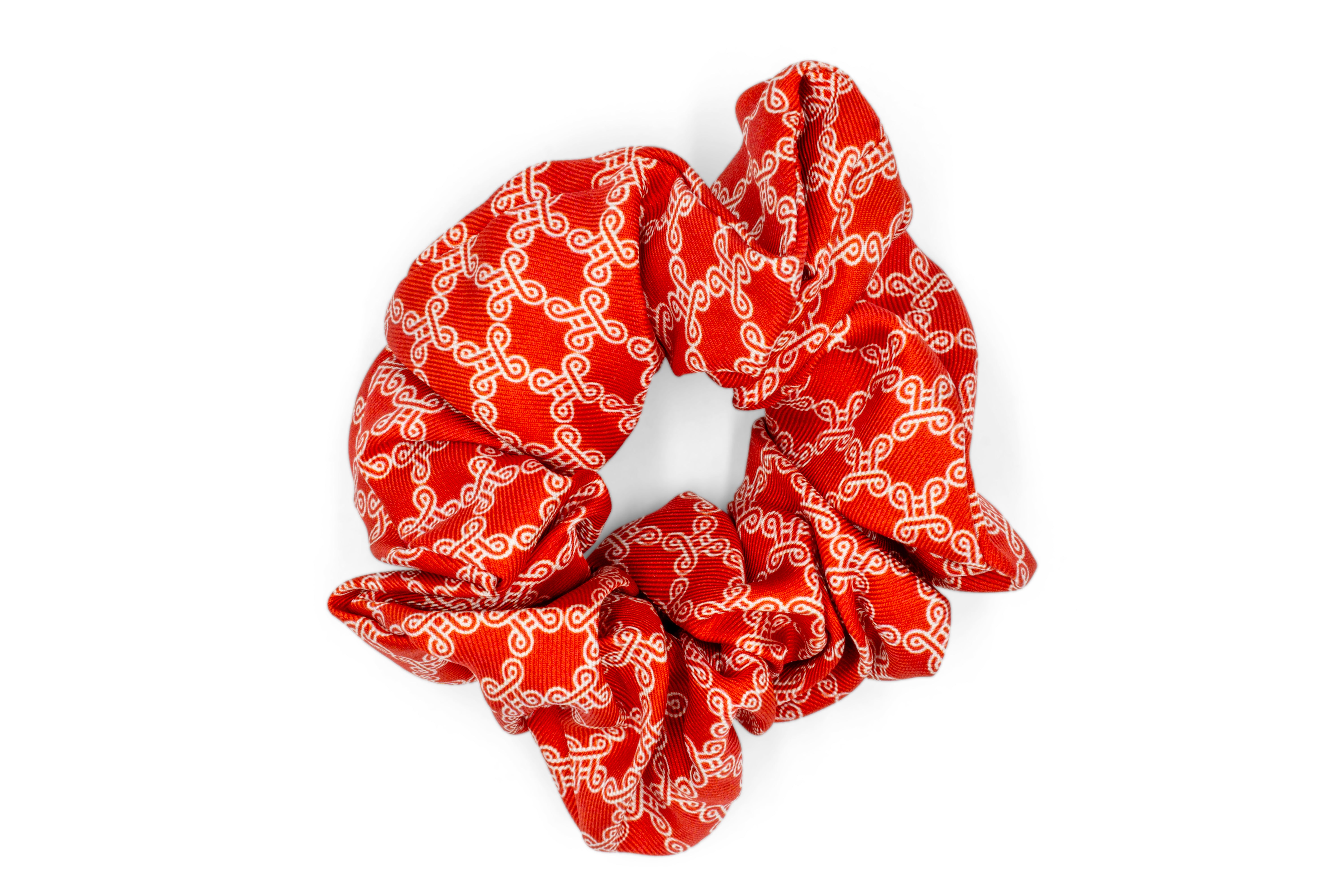 Mpatapo Silk Scrunchie (White on Red)