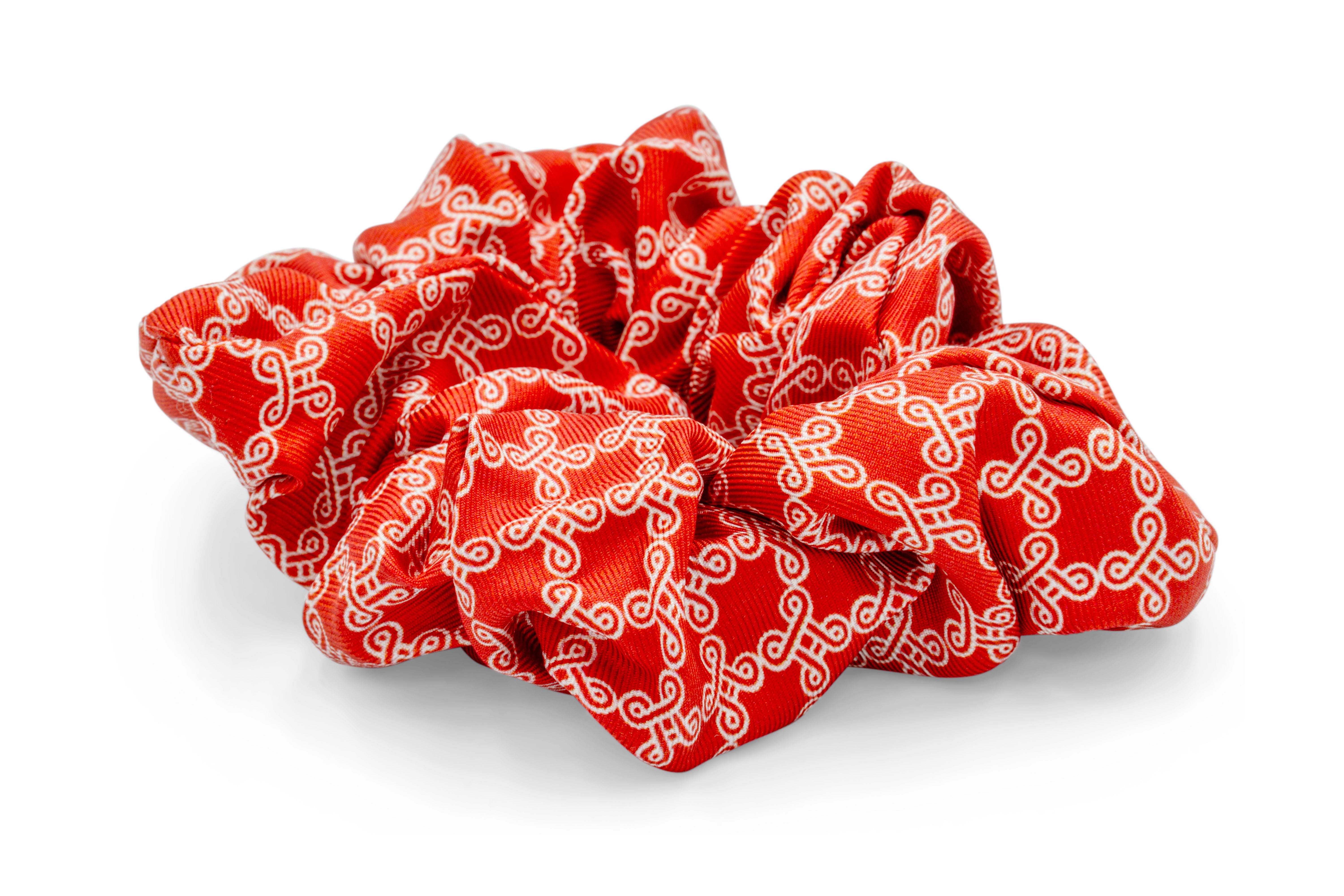 Mpatapo Silk Scrunchie (White on Red)