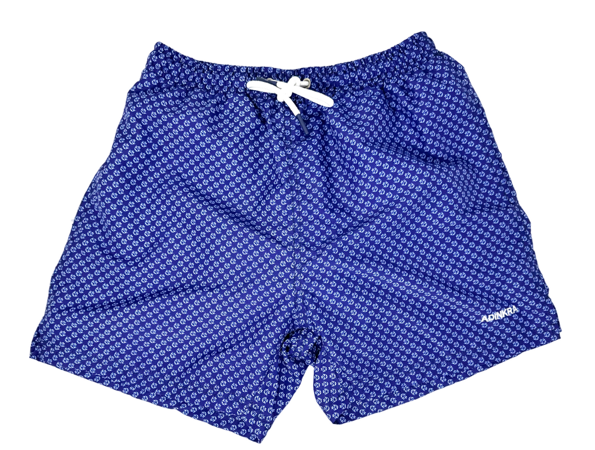 ADINKRA London - Ti Koro Nko Agyina Swim Shorts (White on Blue)