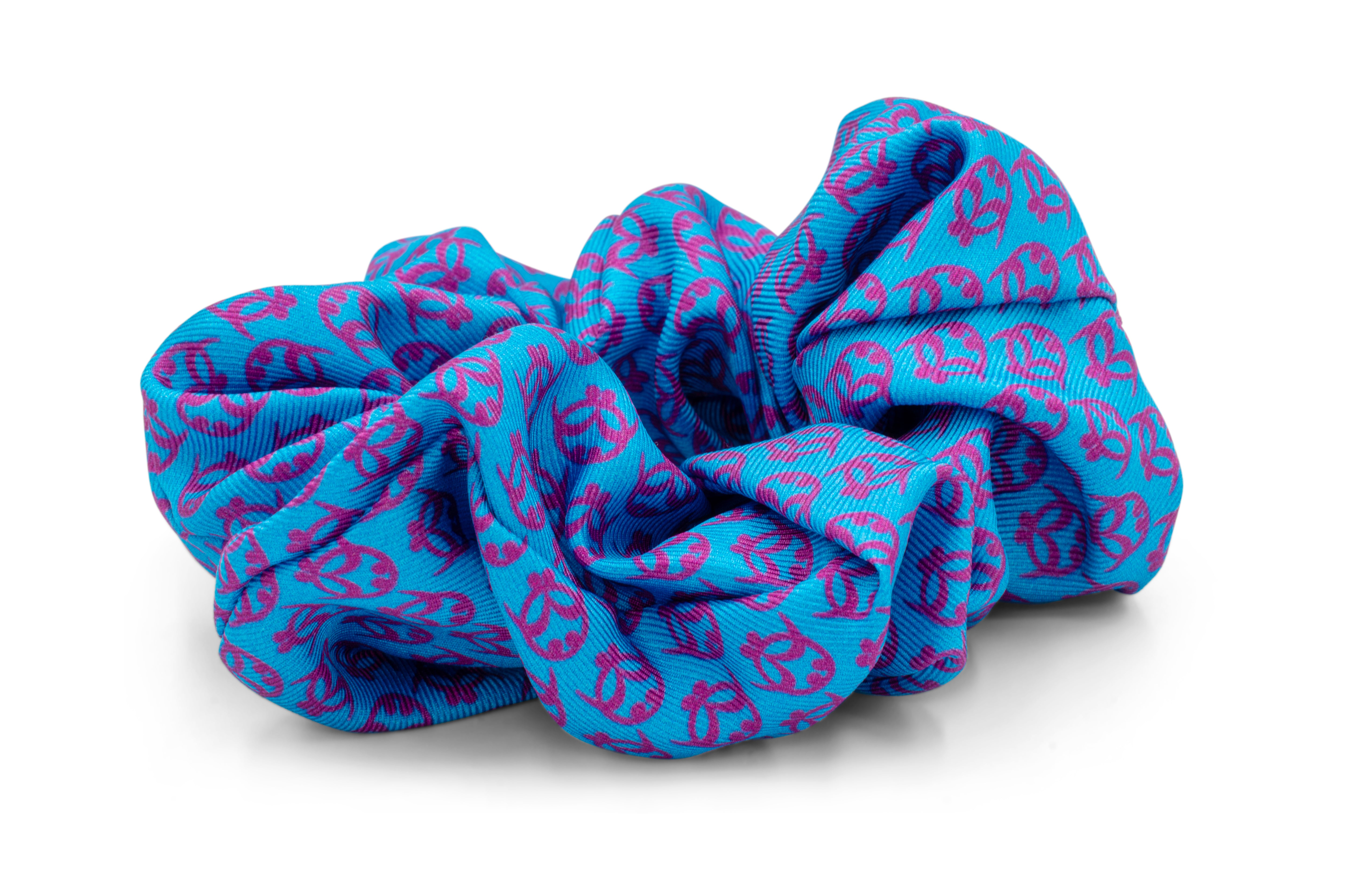 Ti Koro Nko Agyina Silk Scrunchie (Purple on Blue)