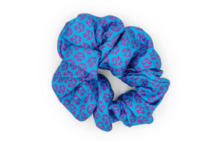 Ti Koro Nko Agyina Silk Scrunchie (Purple on Blue)