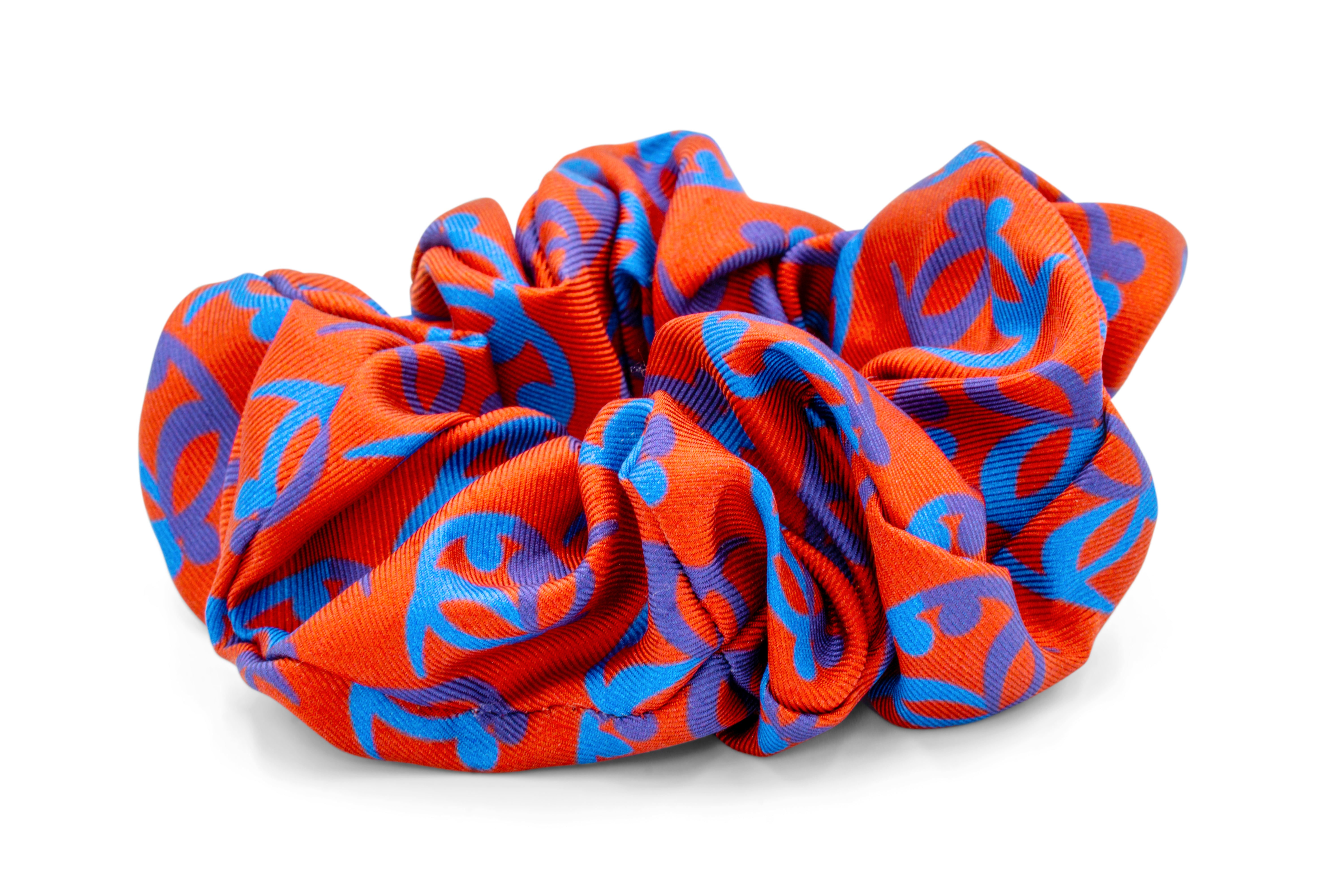 Ti Koro Nko Agyina Silk Scrunchie (Purples on Red Large)