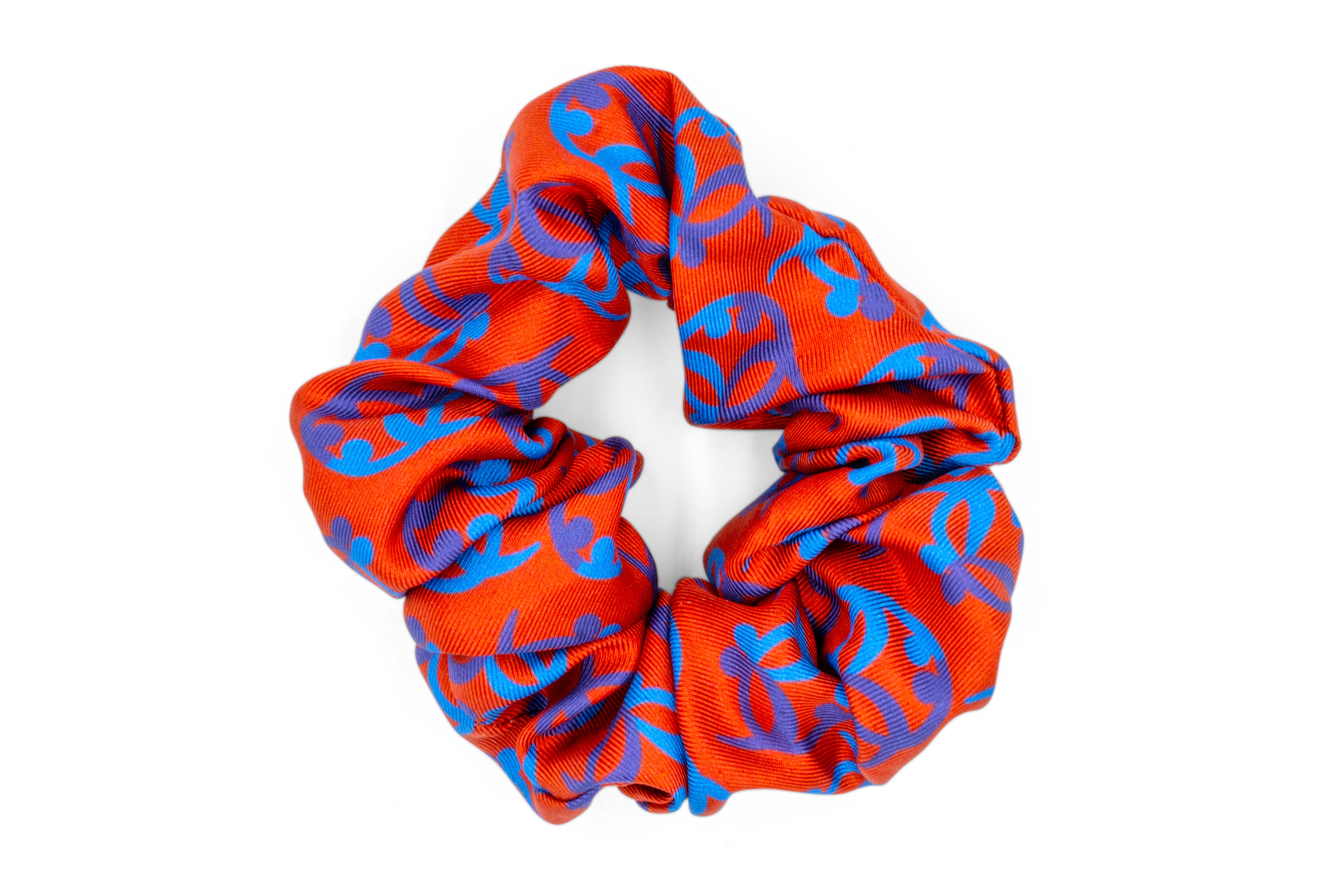 Ti Koro Nko Agyina Silk Scrunchie (Purples on Red Large)