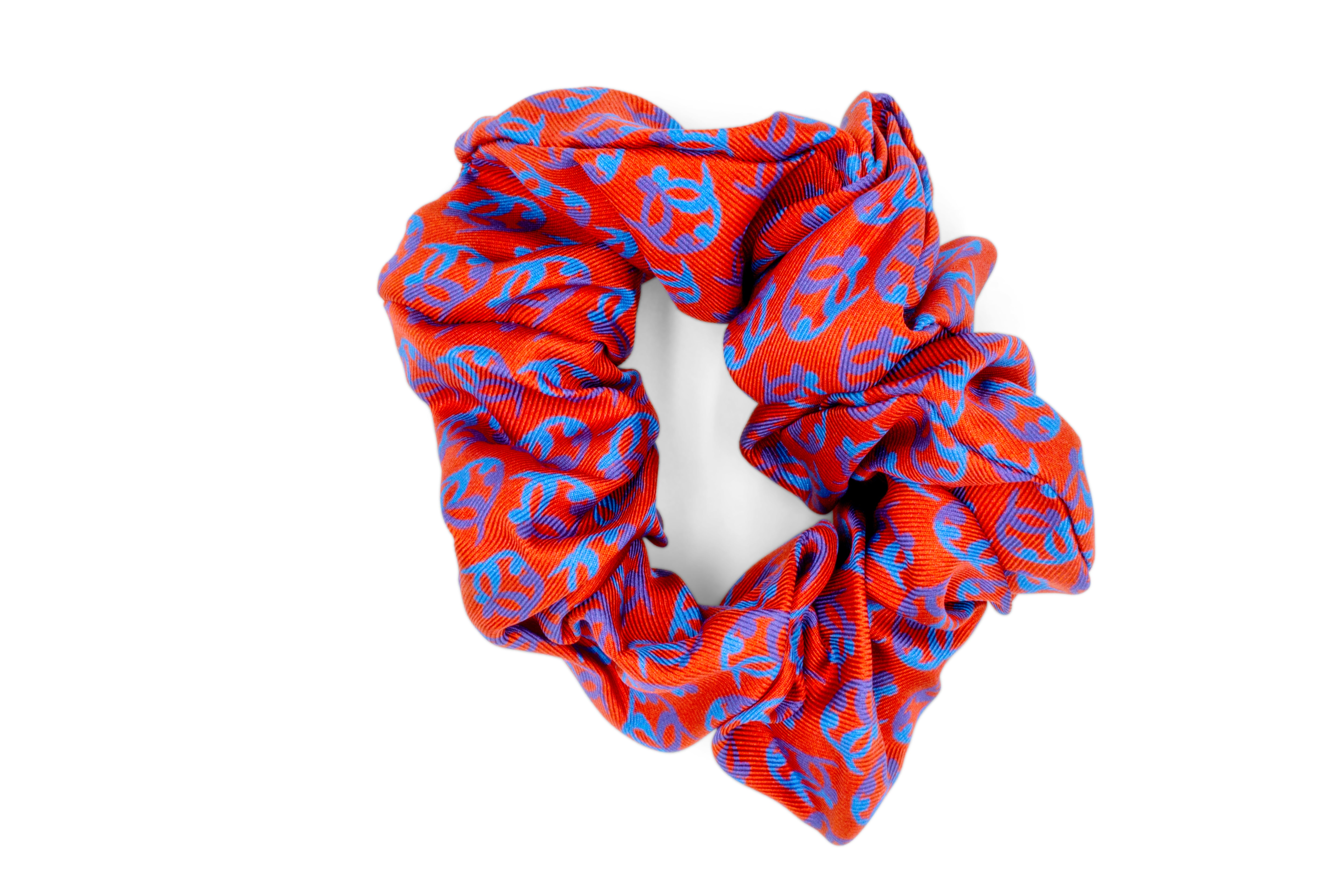 Ti Koro Nko Agyina Silk Scrunchie (Purples on Red)