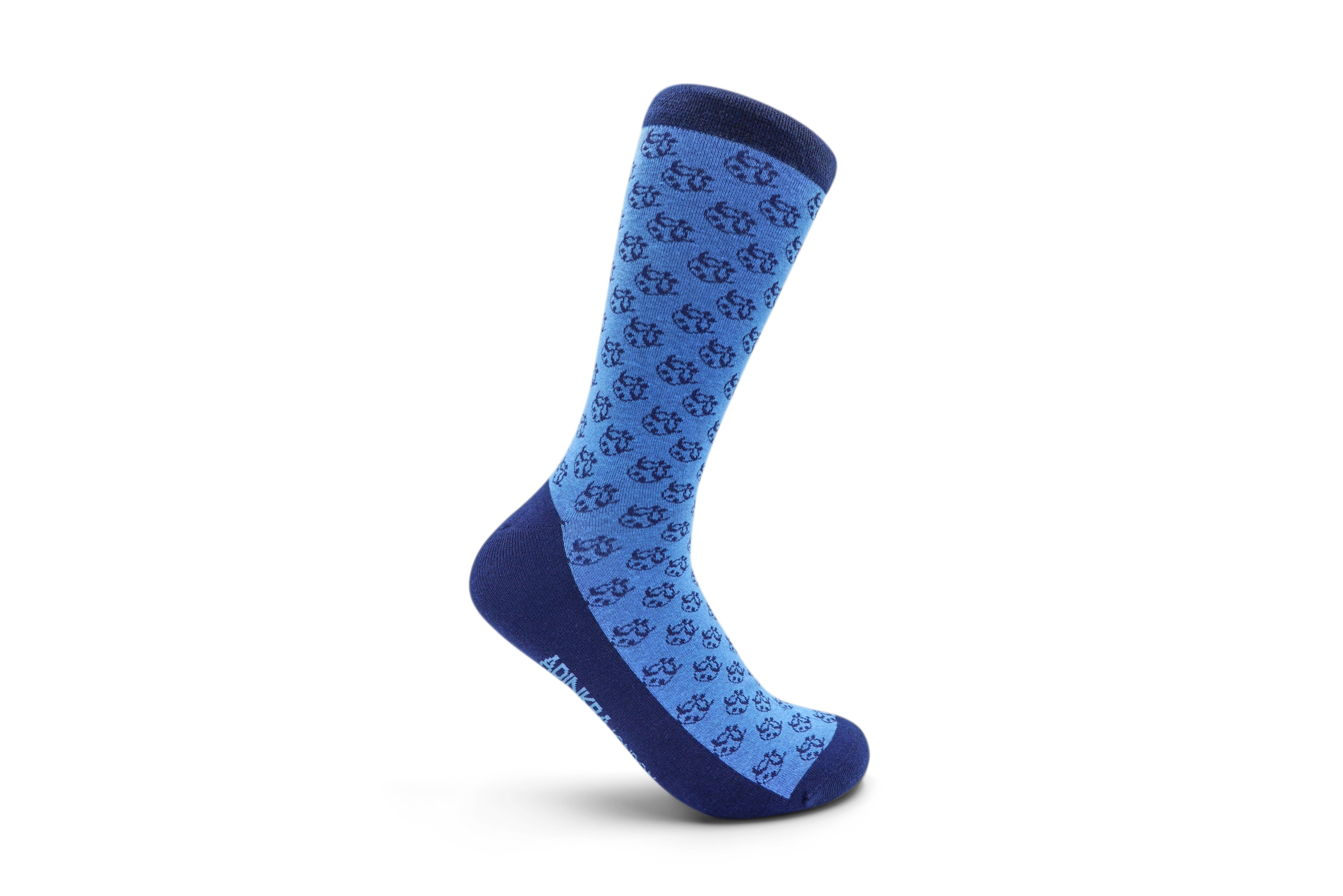 Ti Koro Nko Agyina Combed Cotton Socks (Navy on Sky Blue)